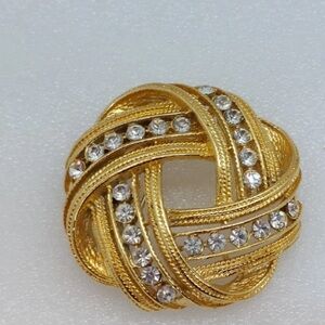 Vintage Gold Rhinestones Crystal Round Loop Brooch Pin Jewelry